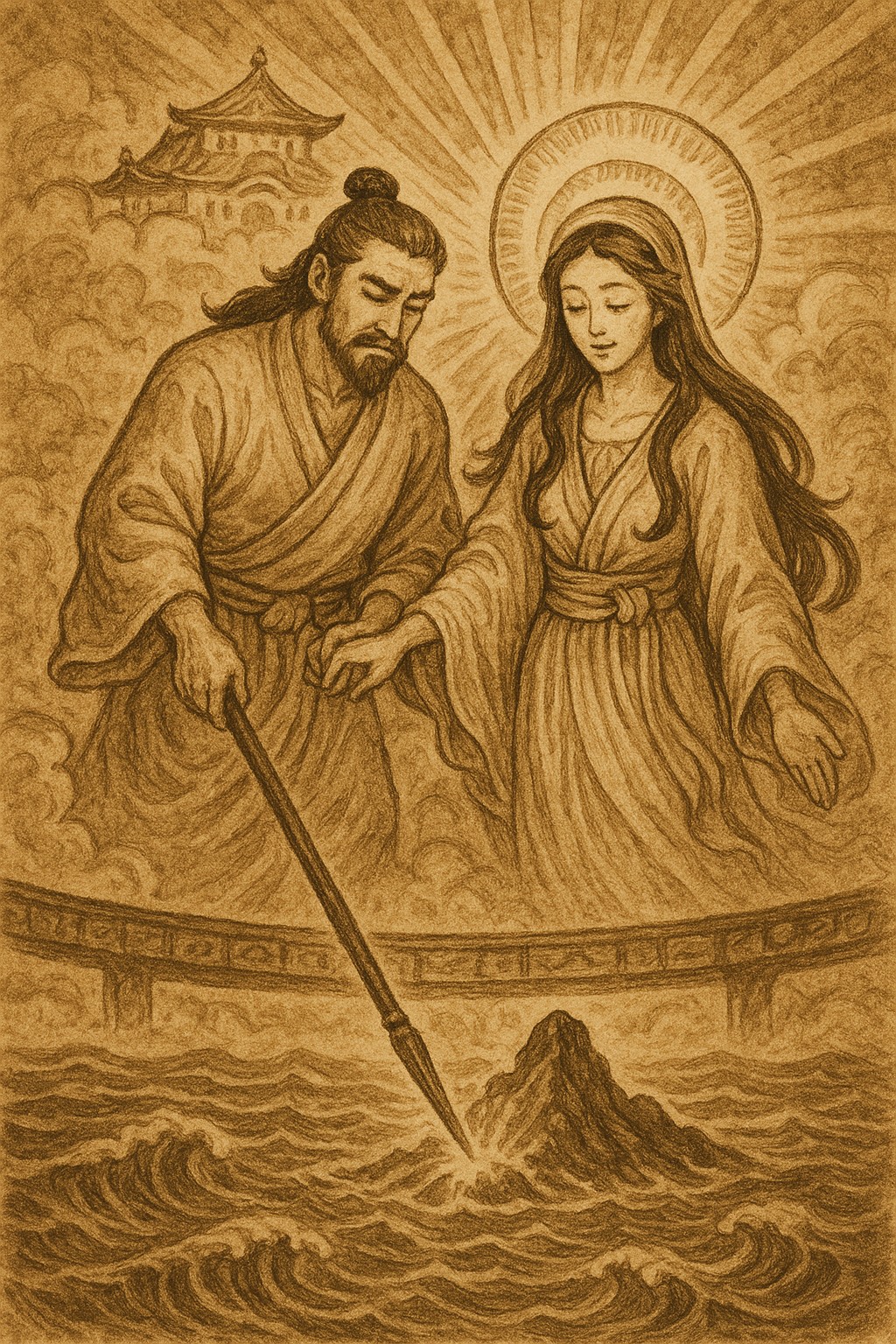 Izanagi and Izanami built the first island