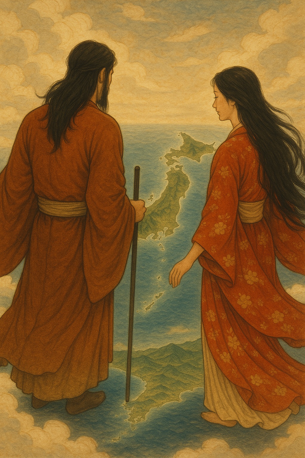 Izanagi and Izanami watching over Japan