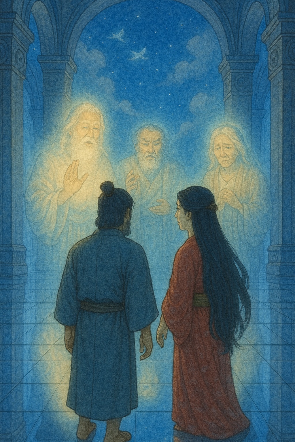 Izanagi and Izanami seek advice from older wiser gods