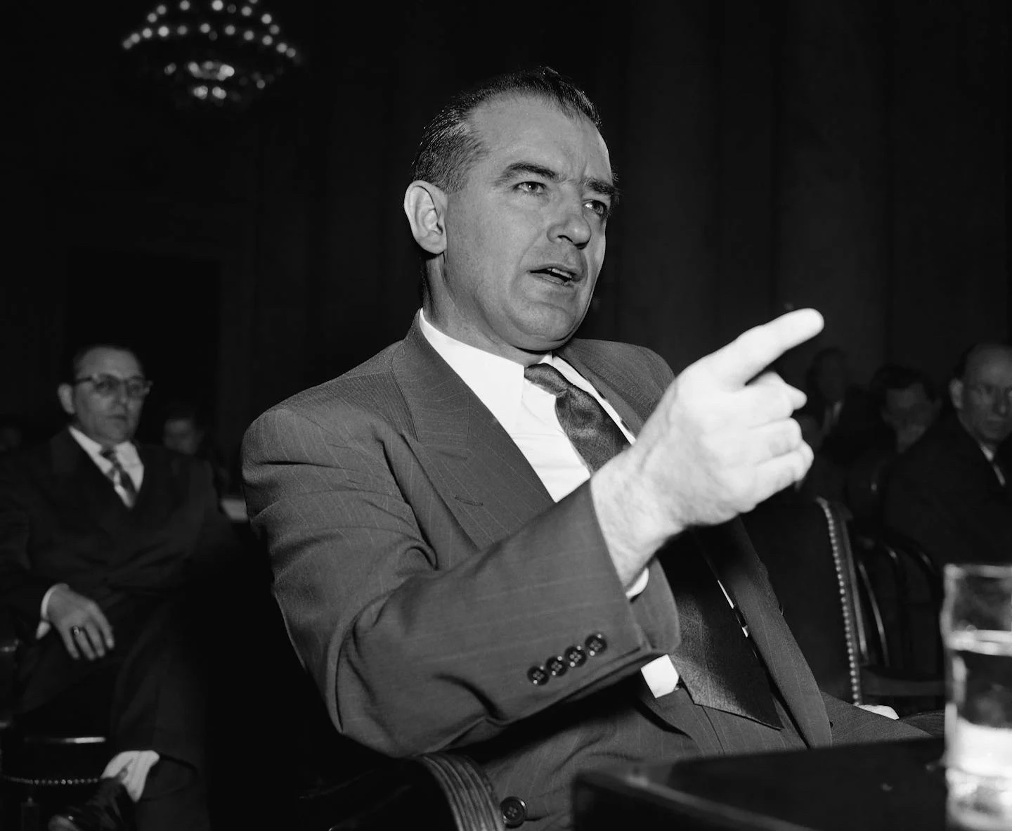 Sen. Joseph McCarthy appears at a March 1950 hearing on his charges of communist infiltration at the State Department.